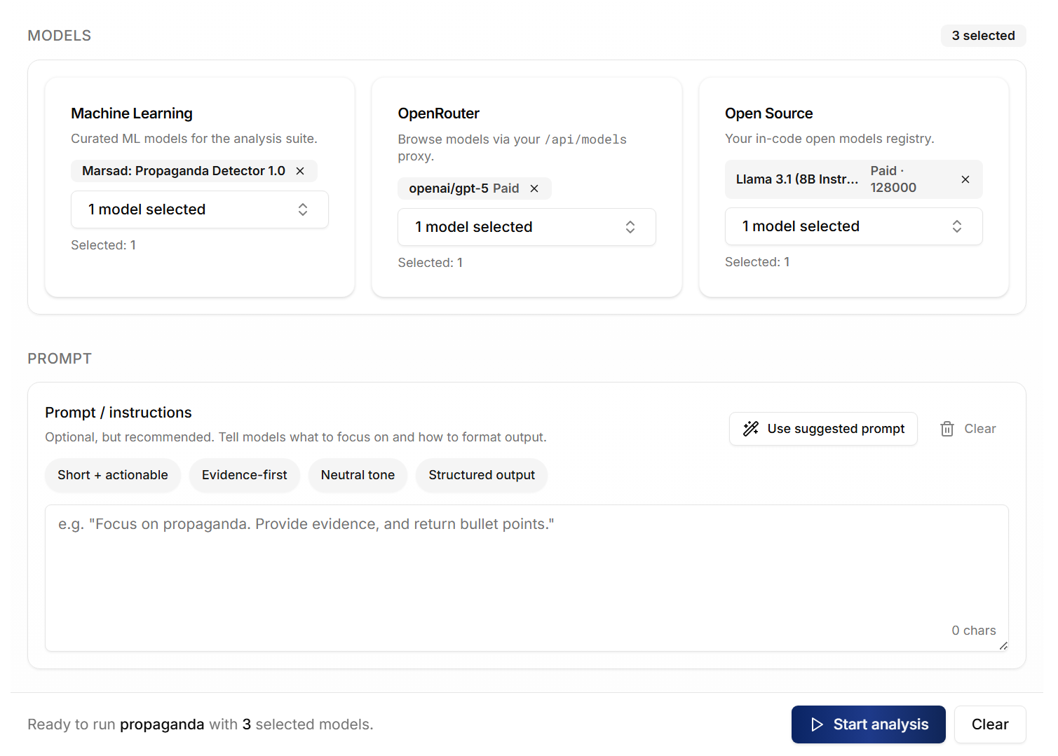Dataset Analysis interface showing analysis of a social media dataset