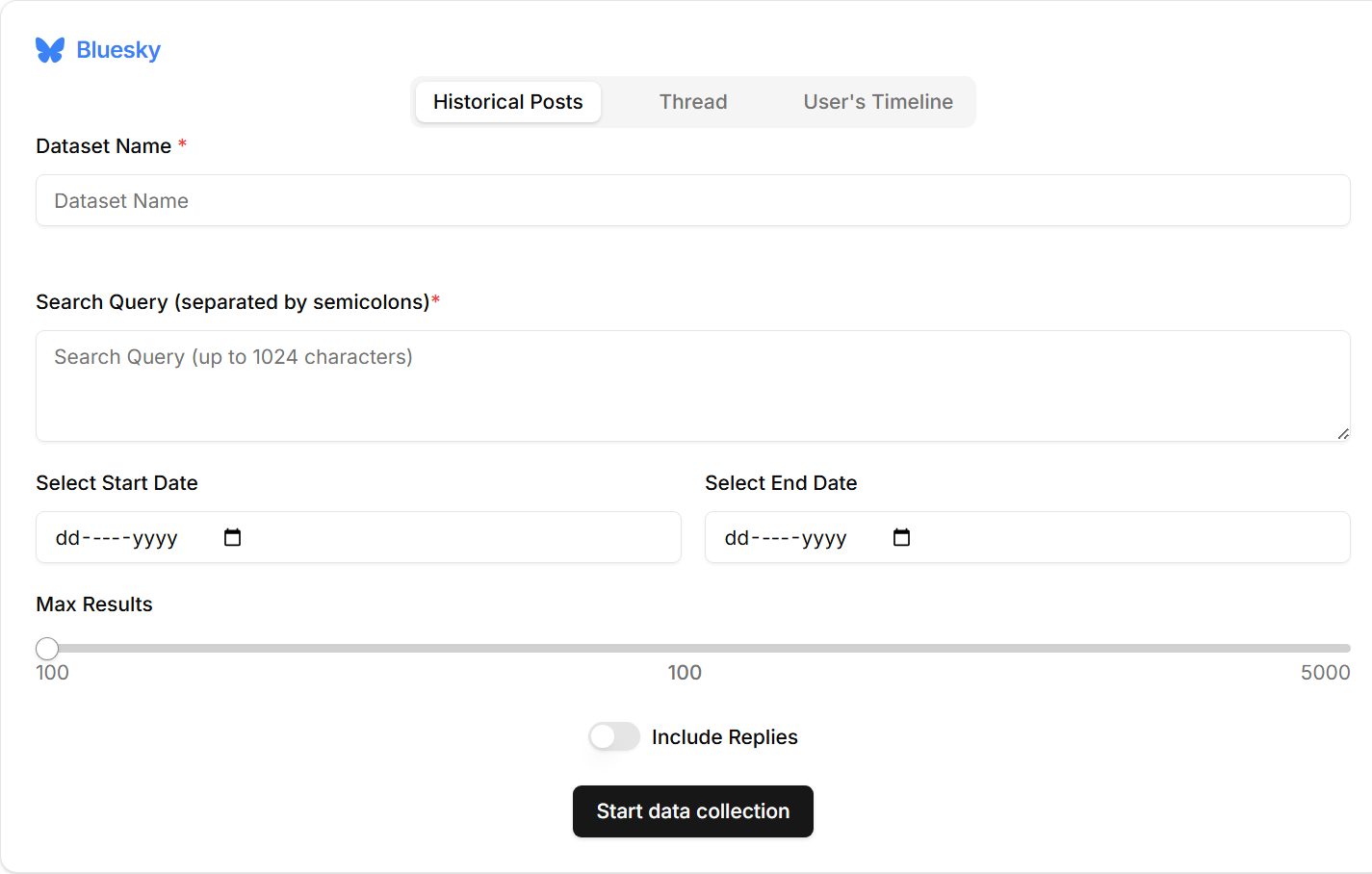 Platform Search interface showing live social platform search results