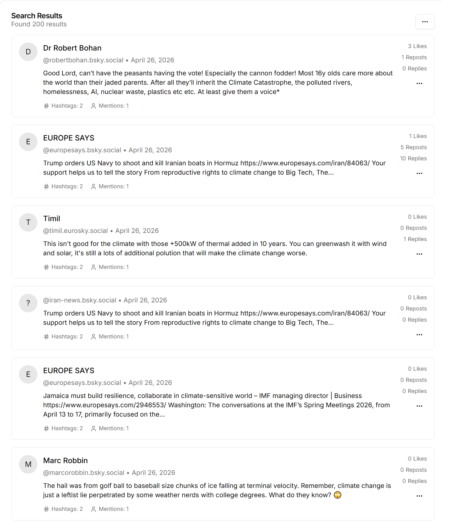 Real-time Data Streaming interface showing live social posts updating in a streaming results view